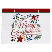 Bloemige Prettig Kerstfeest Groot Cadeauzakje (Voorkant)