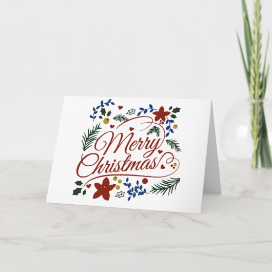 Bloemige Prettig Kerstfeest  Kaart (Voorkant)