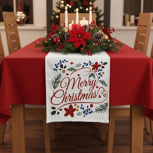 Bloemige Prettig Kerstfeest Korte Tafelloper