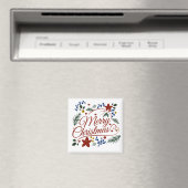 Bloemige Prettig Kerstfeest   Magneet (Insitu (Vaatwasser))