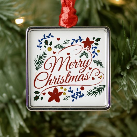 Bloemige Prettig Kerstfeest   Metalen Ornament (Boom)