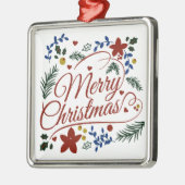 Bloemige Prettig Kerstfeest   Metalen Ornament (Links)