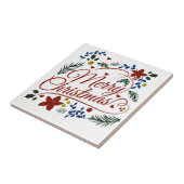 Bloemige Prettig Kerstfeest   Tegeltje (Zijkant)