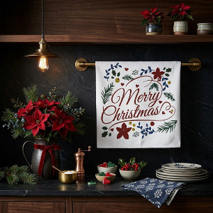 Bloemige Prettig Kerstfeest   Theedoek