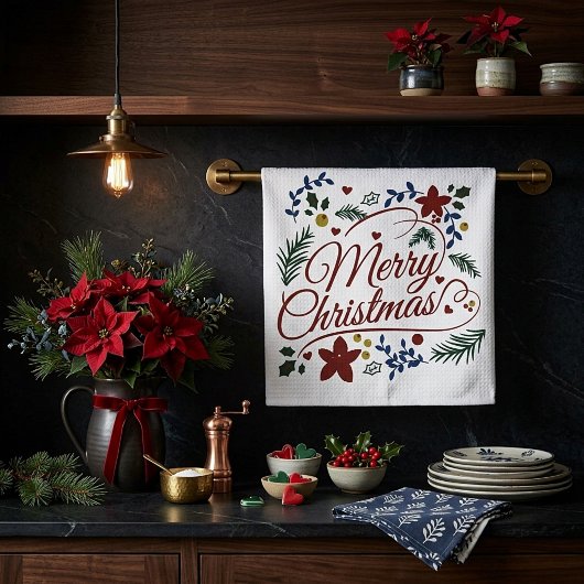 Bloemige Prettig Kerstfeest Theedoek