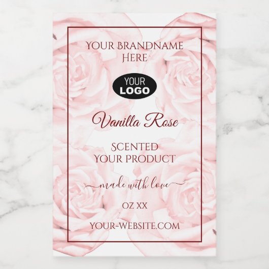 Bloemige productlabels Lichtroze rozen met logo Voedselcontainer Etiket (Enkel label)