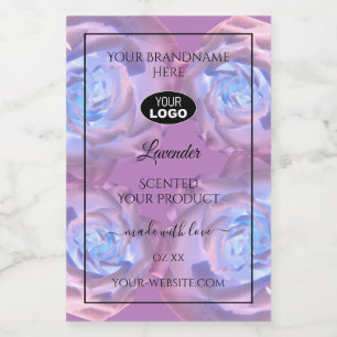 Bloemige productlabels paarse blauwe rozen met log voedselcontainer etiket
