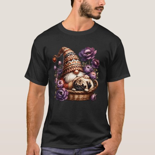 Bloemige Pug Vader Kabouter Voor Bloementuin Liefh T-shirt (Voorkant)