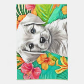 Bloemige Puppy Kunst Theedoek (Verticaal)