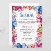 Bloemige Quinceanera Uitnodiging (Voorkant / Achterkant)