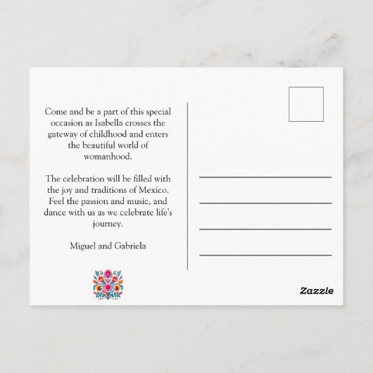 Bloemige Quinceanera Zwarte Mexicaanse Verjaardags Briefkaart (Achterkant)