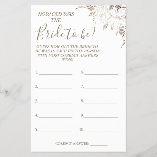 Bloemige Raad hoe oud was ze bruidsfeest spelkaart Flyer (Voorkant)