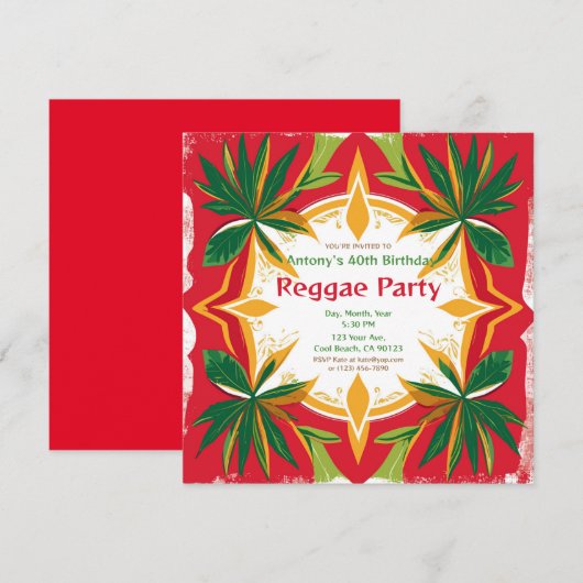 Bloemige Reggae Palmen Aanpasbaar Feest Kaart (Voorkant / Achterkant)