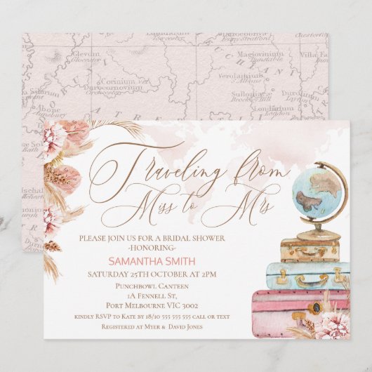 Bloemige Reis van Juffrouw naar Mevrouw Bruidsfees Kaart (Voorkant / Achterkant)