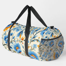 Bloemige reistas met levendig blauw en oranje  plunjezak