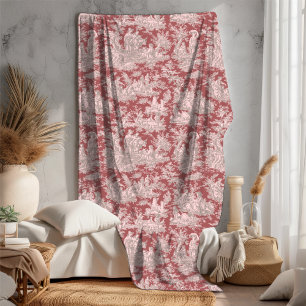  bloemige retro rood roze toile de jouy fleece deken