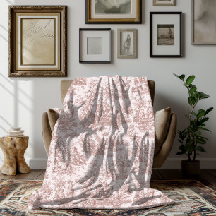 bloemige retro roze grijs toile de jouy fleece deken