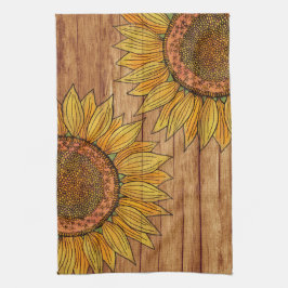 Bloemige robuuste elegante houten kunst zonnebloem theedoek