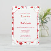 Bloemige rode doop uitnodiging (Staand voorkant)
