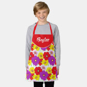 Bloemige rode gele meisjes overall print schort (Gedragen)