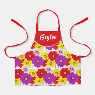 Bloemige rode gele meisjes overall print schort