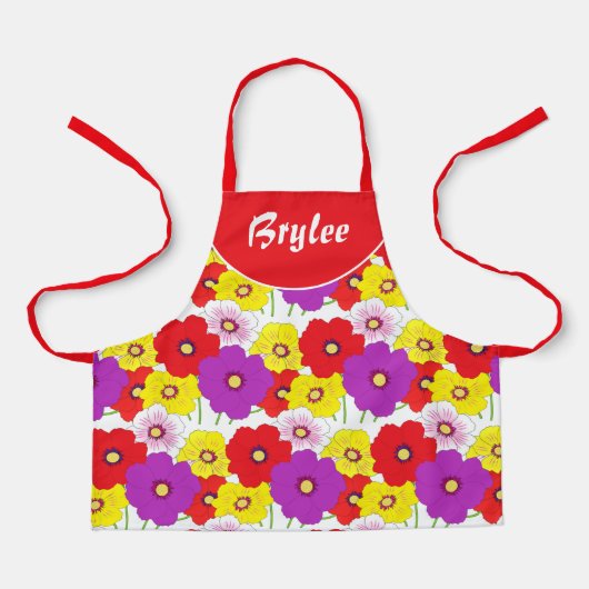 Bloemige rode gele meisjes overall print schort (Voorkant)