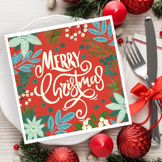 Bloemige rode Kerst Servet