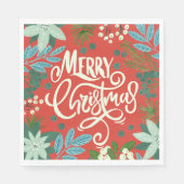 Bloemige rode Kerst Servet (Voorkant)