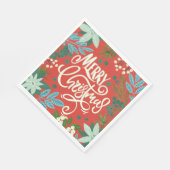 Bloemige rode Kerst Servet (Hoek)