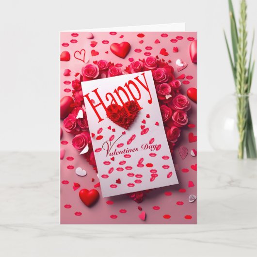 Bloemige rode valentijns kaart ik hou van jou kaar (Voorkant)