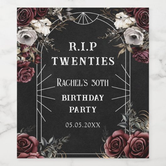 Bloemige Roes 20s 30e Verjaardagsfeestje Wijn Etiket (Enkel label)
