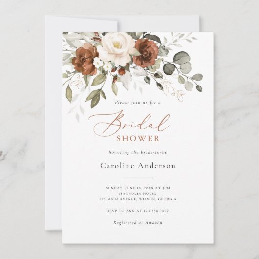 Bloemige Roest Crème Groen Bruidsdouche Kaart (Voorkant)