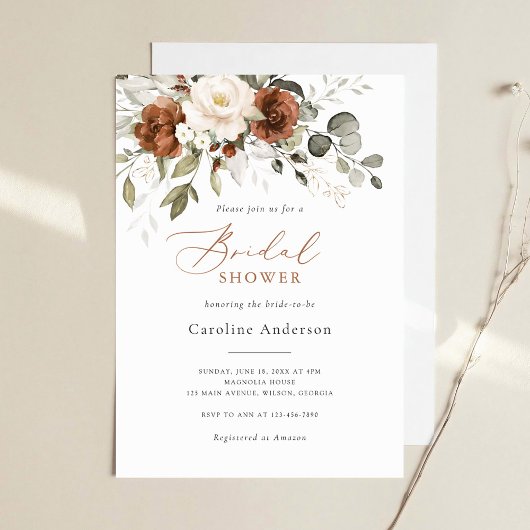 Bloemige Roest Crème Groen Bruidsdouche Kaart