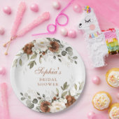 Bloemige Roest Crème Groen Goud Bruidsdiner Papieren Bordje (Feest)