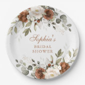 Bloemige Roest Crème Groen Goud Bruidsdiner Papieren Bordje (Voorkant)