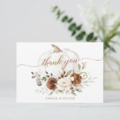 Bloemige Roest Crème Pompoen Herfst Bruiloft Dank  Bedankkaart (Staand voorkant)