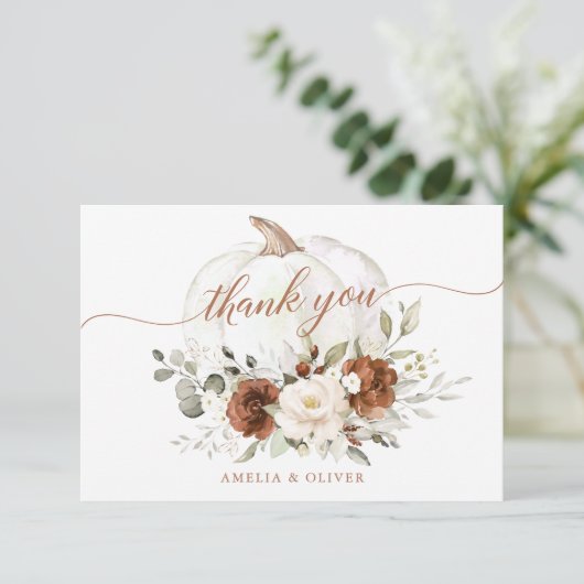 Bloemige Roest Crème Pompoen Herfst Bruiloft Dank  Bedankkaart (Staand voorkant)