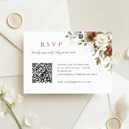Bloemige Roest Groen Huwelijk QR Code RSVP Kaart