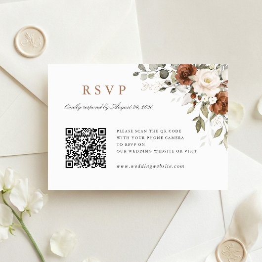 Bloemige Roest Groen Huwelijk QR Code RSVP Kaart
