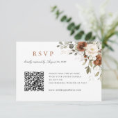 Bloemige Roest Groen Huwelijk QR Code RSVP Kaart (Staand voorkant)