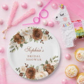 Bloemige Roest Peach Groene Goud Bruiloftsborrel Papieren Bordje (Feest)