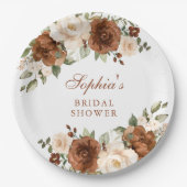 Bloemige Roest Peach Groene Goud Bruiloftsborrel Papieren Bordje (Voorkant)