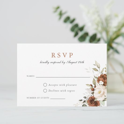 Bloemige Roest Pompoen Groenery Huwelijk RSVP Kaart (Staand voorkant)