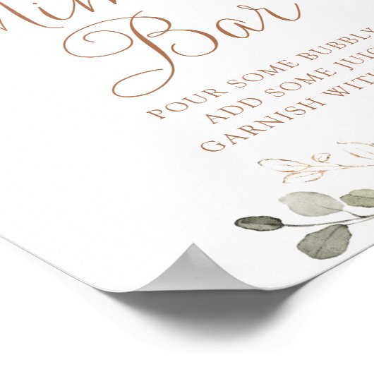 Bloemige roestcrème groen getinte trouw mimosa bar poster (Hoek)