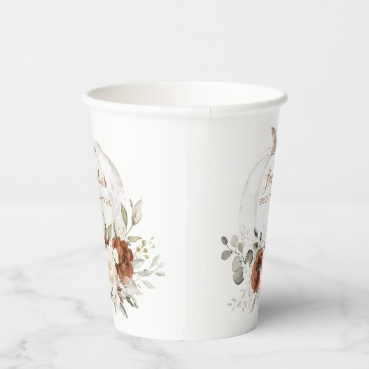 Bloemige Roestgroene Pompoen Herfst Bruiloft Feest Papieren Bekers (Rechts)