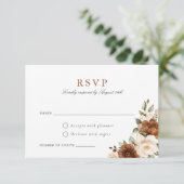 Bloemige Roestige Perzik Groene Huwelijks RSVP Kaa Kaart (Staand voorkant)