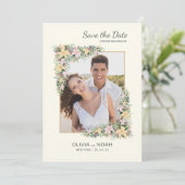 Bloemige Romantische Foto Save the Date Kaart (Staand voorkant)
