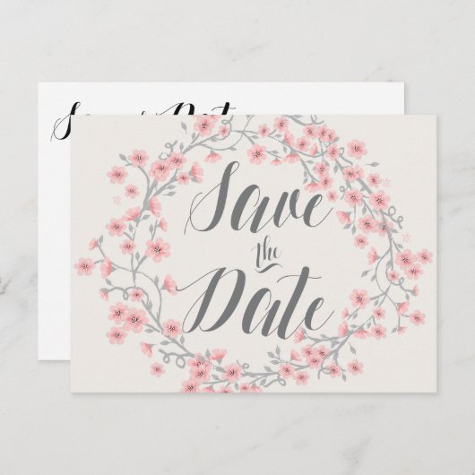 Bloemige Romantische Save The Date-ansichtkaarten  Aankondigingskaart (Voorkant / Achterkant)