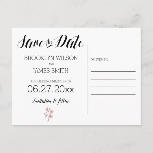 Bloemige Romantische Save The Date-ansichtkaarten  Aankondigingskaart (Achterkant)