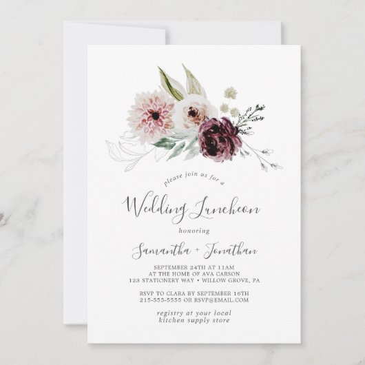 Bloemige romantische trouwlunch kaart (Voorkant)